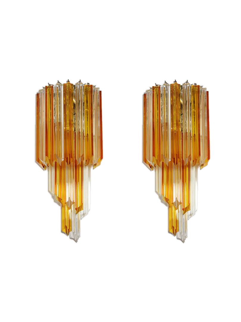 Murano vägglampa – Quadriedri – Bärnsten/Klar Krom blank