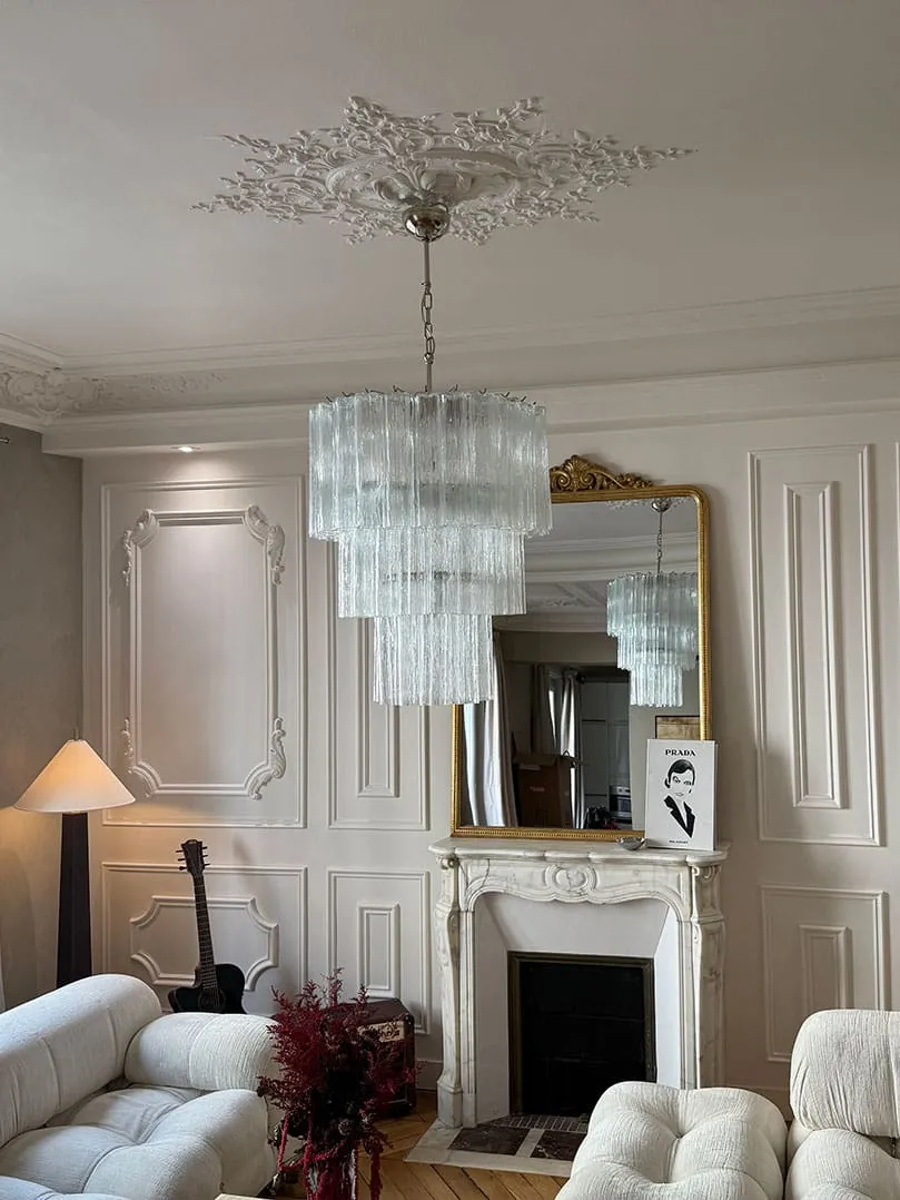 Muranoljuskrona – 52 rör – Klar Krom blank