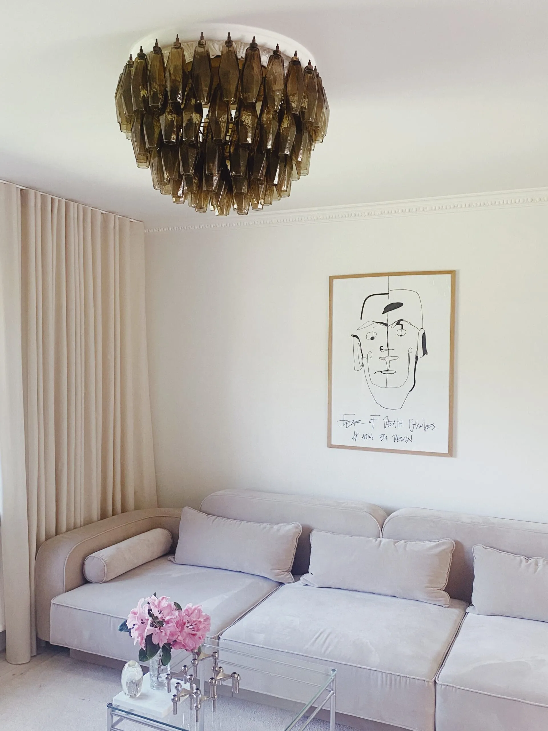 Muranoljuskrona – Poliedri – 84 glas – Mörk rökig Matt guld med patina