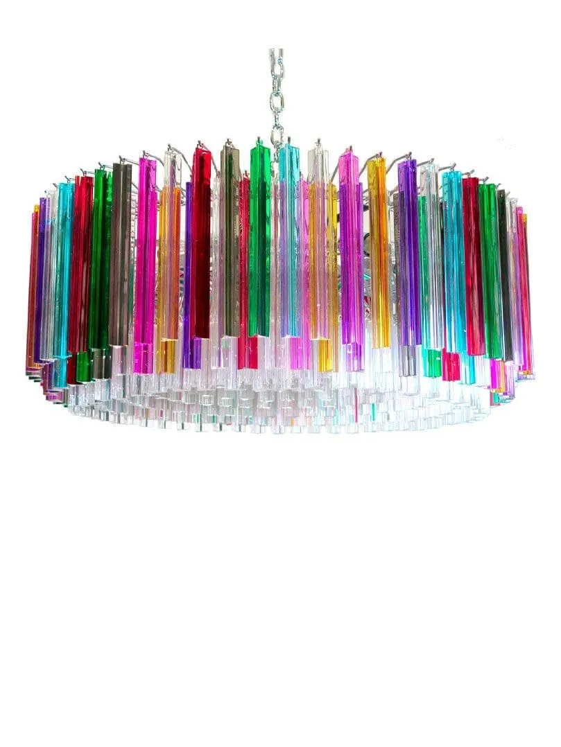 Muranoljuskrona – Triedri Runda – 391 prismer – Multi/Transparent Krom blank