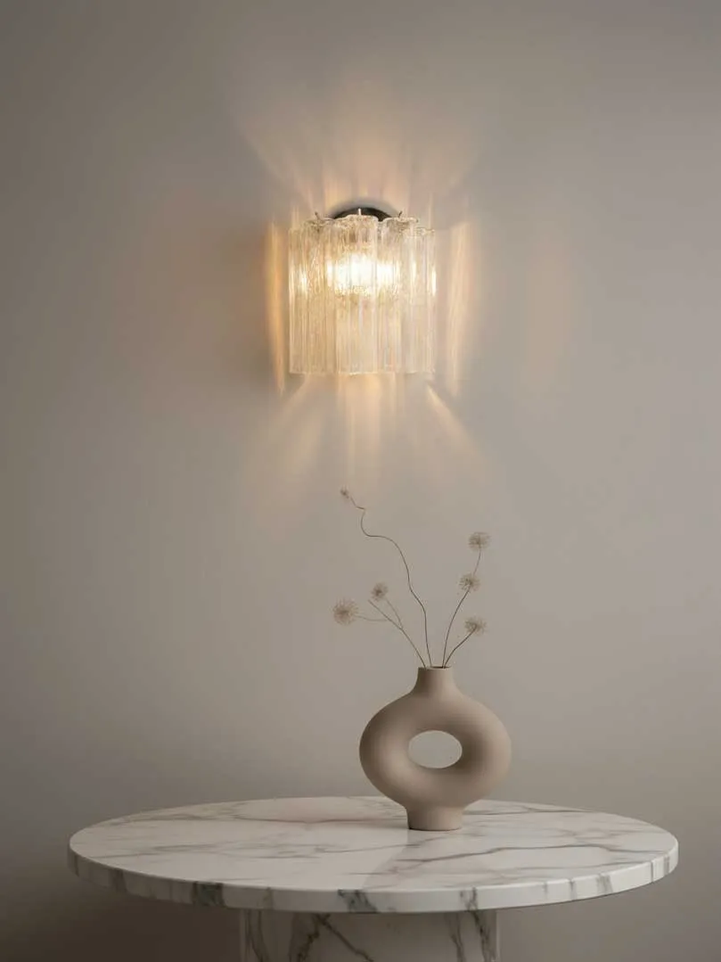 Murano – Vägglampa – Rör – Klar Krom patinerad