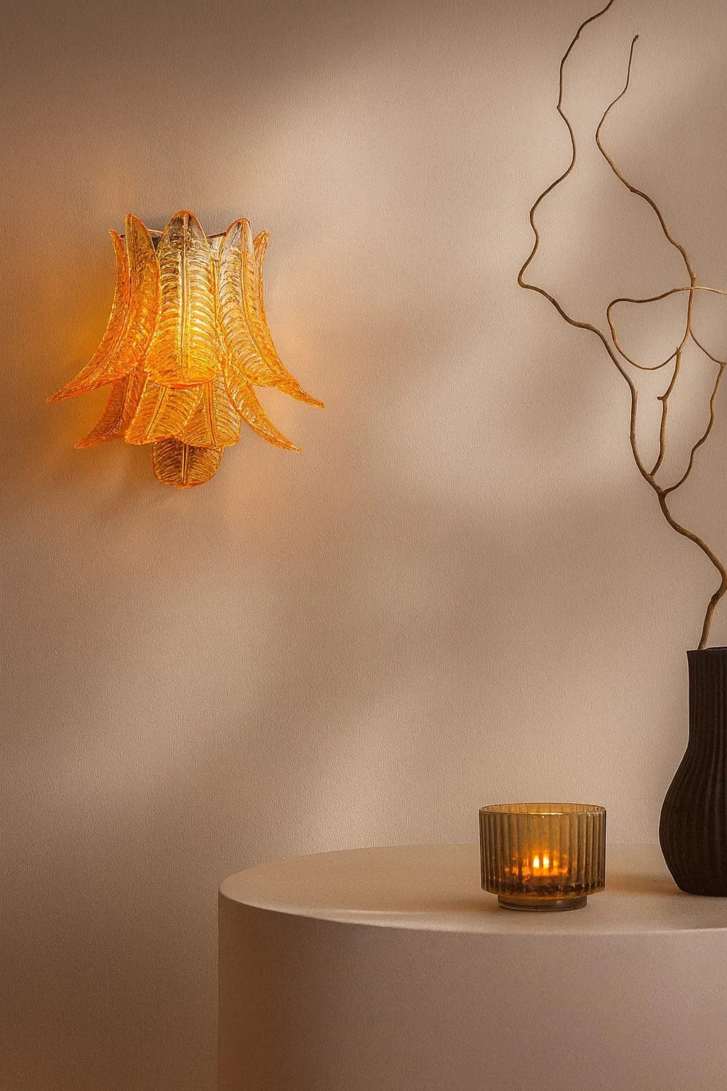 Murano vägglampa – Felci – Bärnsten Krom blank